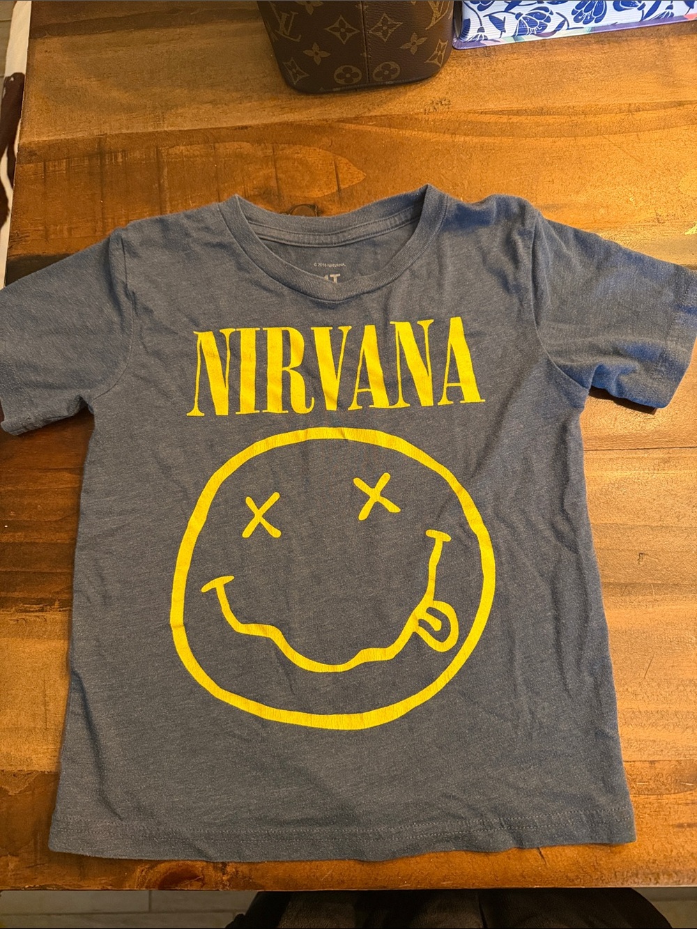 NIRVANA Gray Kids Tee with Yellow Smiley Graphic